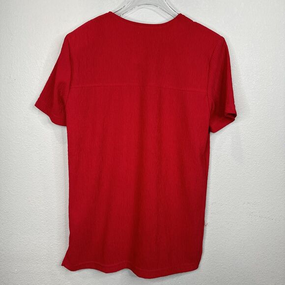 La Fete Blouse Medium Cherry‎ Red Button Front Vintage 90s 80s Mob Wife Gold - Picture 7 of 10